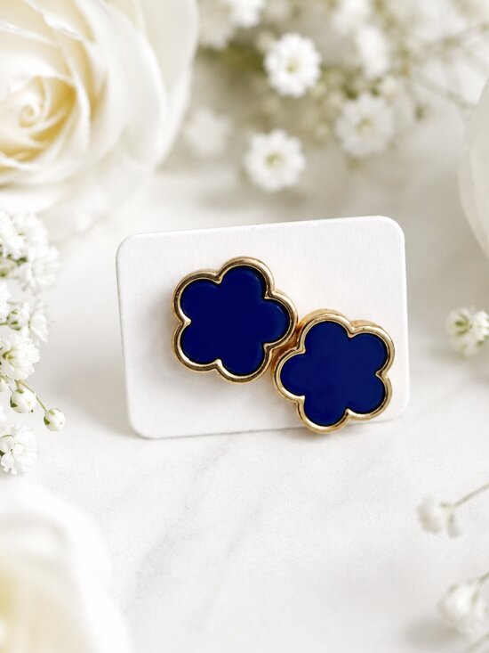 Handmade Jewelry - ALLY STATEMEANT EARRINGS DARK BLUE 5 LEAF